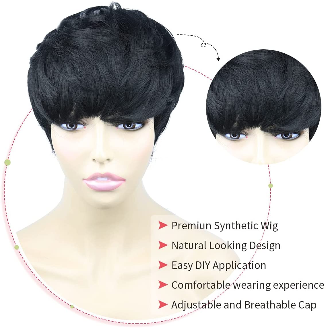 Short Hair Pixie Cut Wigs with Bangs Short Brazilian Virgin Human Hair Wigs