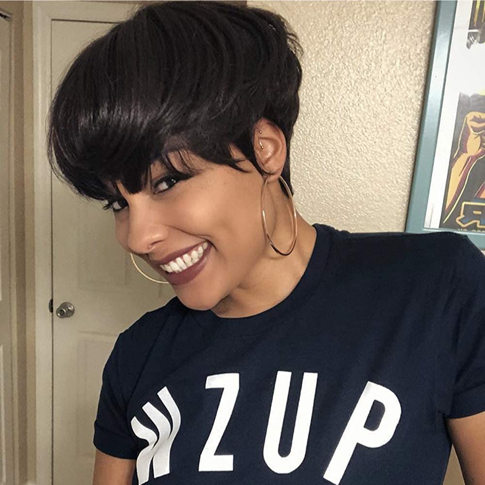 Short Hair Pixie Cut Wigs with Bangs Short Brazilian Virgin Human Hair Wigs