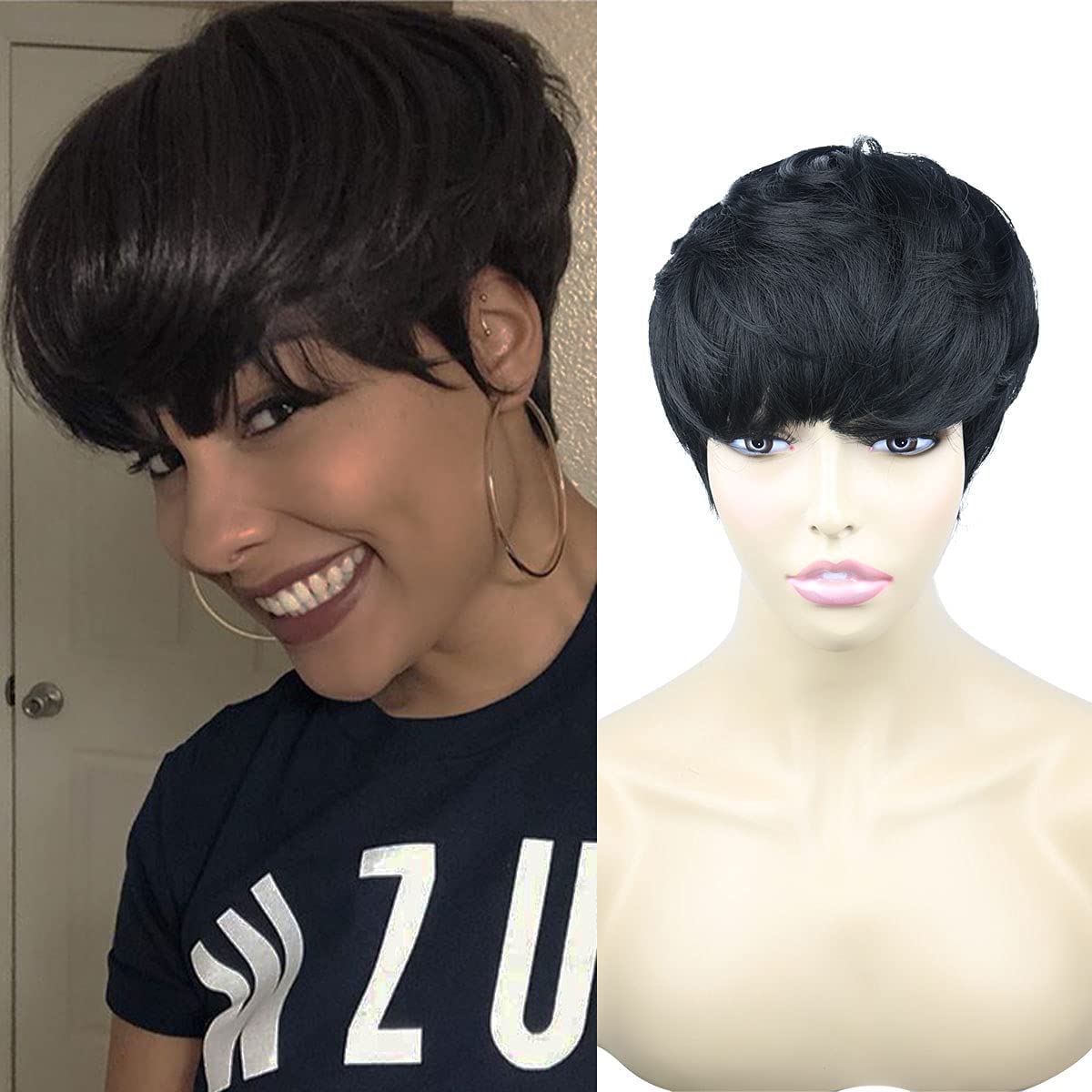 Short Hair Pixie Cut Wigs with Bangs Short Brazilian Virgin Human Hair Wigs