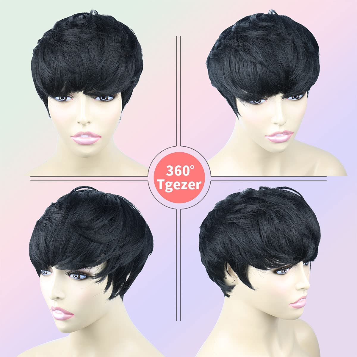 Short Hair Pixie Cut Wigs with Bangs Short Brazilian Virgin Human Hair Wigs