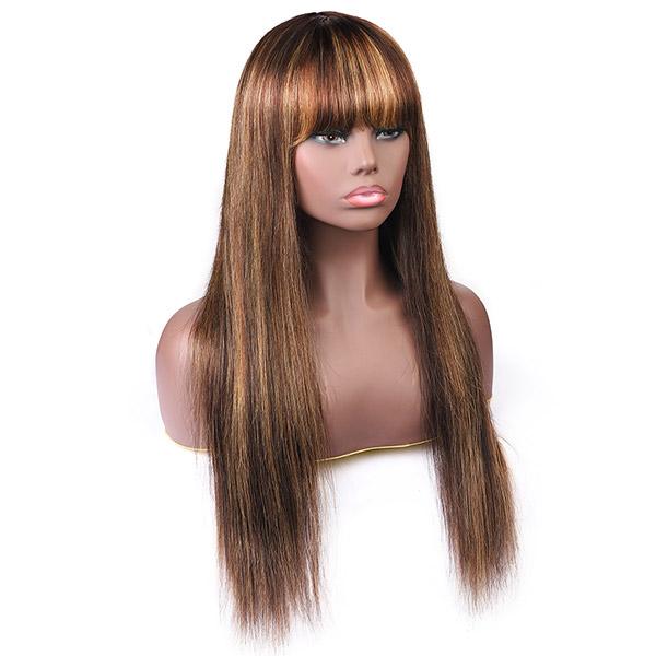 150% Density Honey Blonde Highlight Straight Human Hair Wig