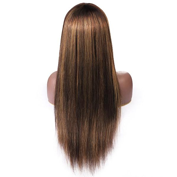 150% Density Honey Blonde Highlight Straight Human Hair Wig