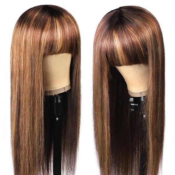 150% Density Honey Blonde Highlight Straight Human Hair Wig