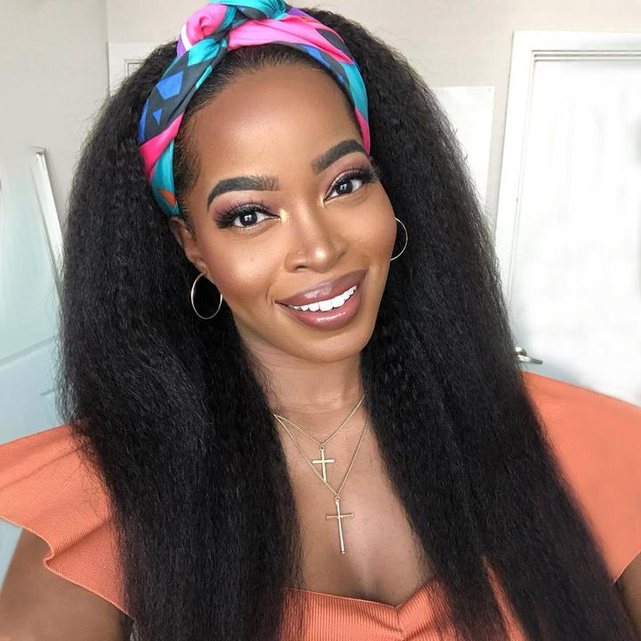 Kinky Straight Headband Wig Human Hair Non Lace Wig 150% Density