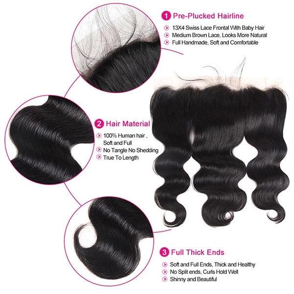 Loki Wig Remy Hair 3 Bundles with 13x4 Frontal Boby Wave 150%