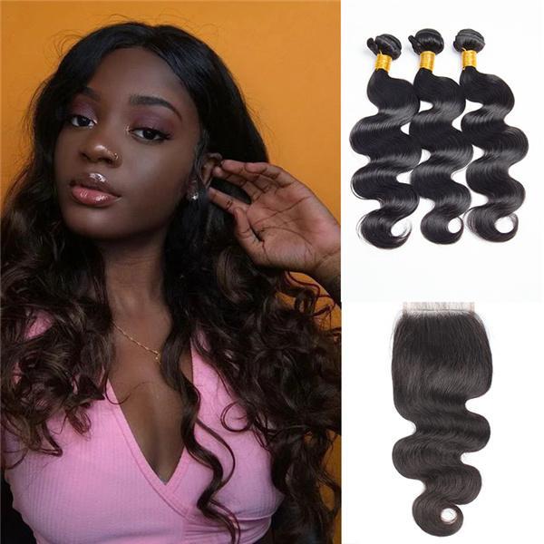 Loki Wig Hair Remy Hair 3 Bundles with 4x4 Closure Boby Wave 150%