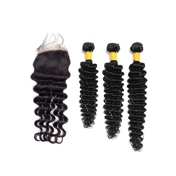 Loki Wig Remy Hair 3 Bundles with 4x4 Closure Deep Wave 150%
