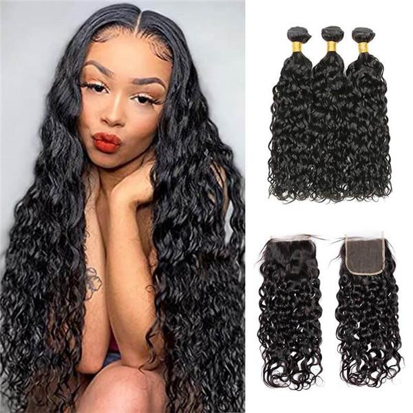 Loki Wig Remy Hair 3 Bundles with 4x4 Closure Water Wave 150%