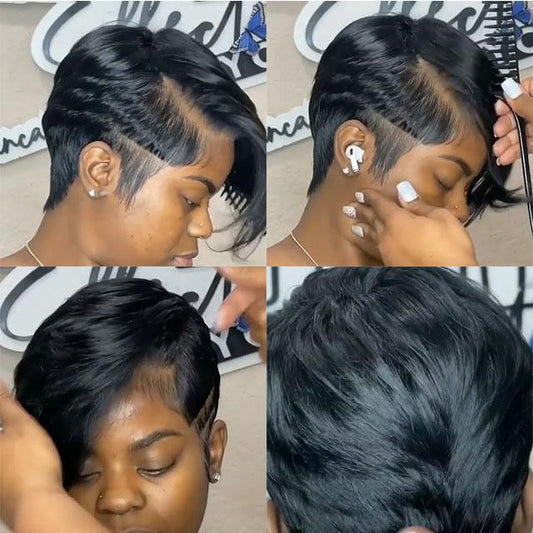 Women Black Short Afro Wig 100% Human Hair