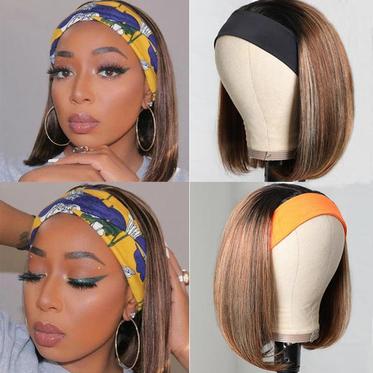 Blonde Highlight Short BOB Headband Wigs 150% Density