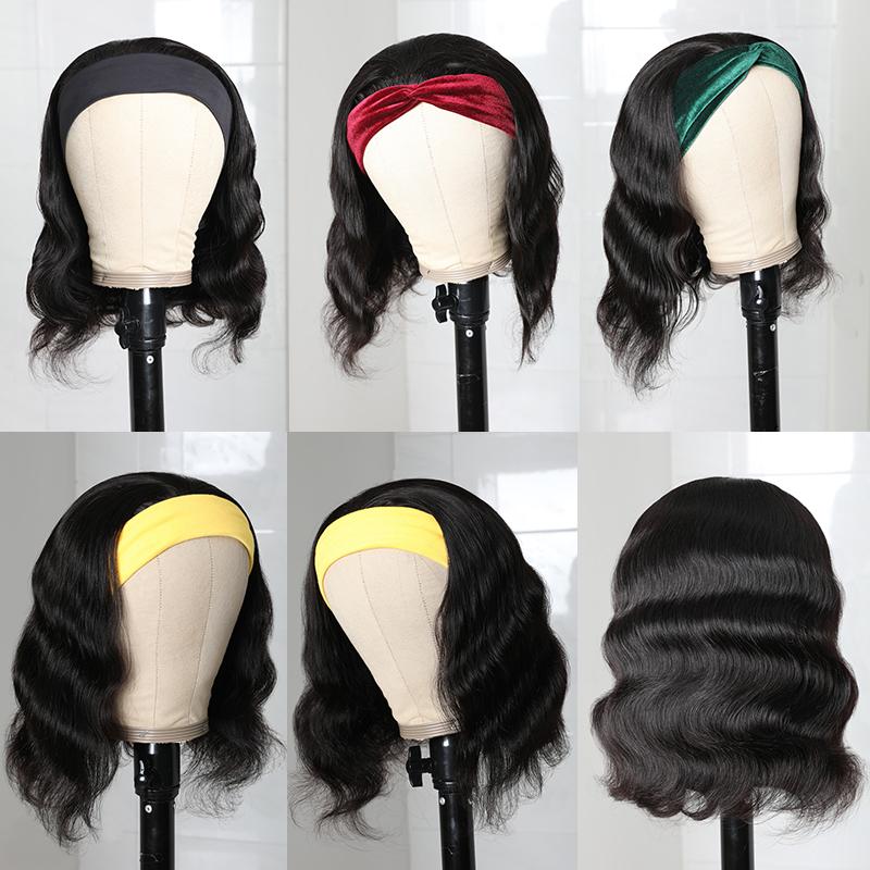 BOB Wig Body Wave Headband Scarf Wig Glueless None Lace Front Wig 150% Density