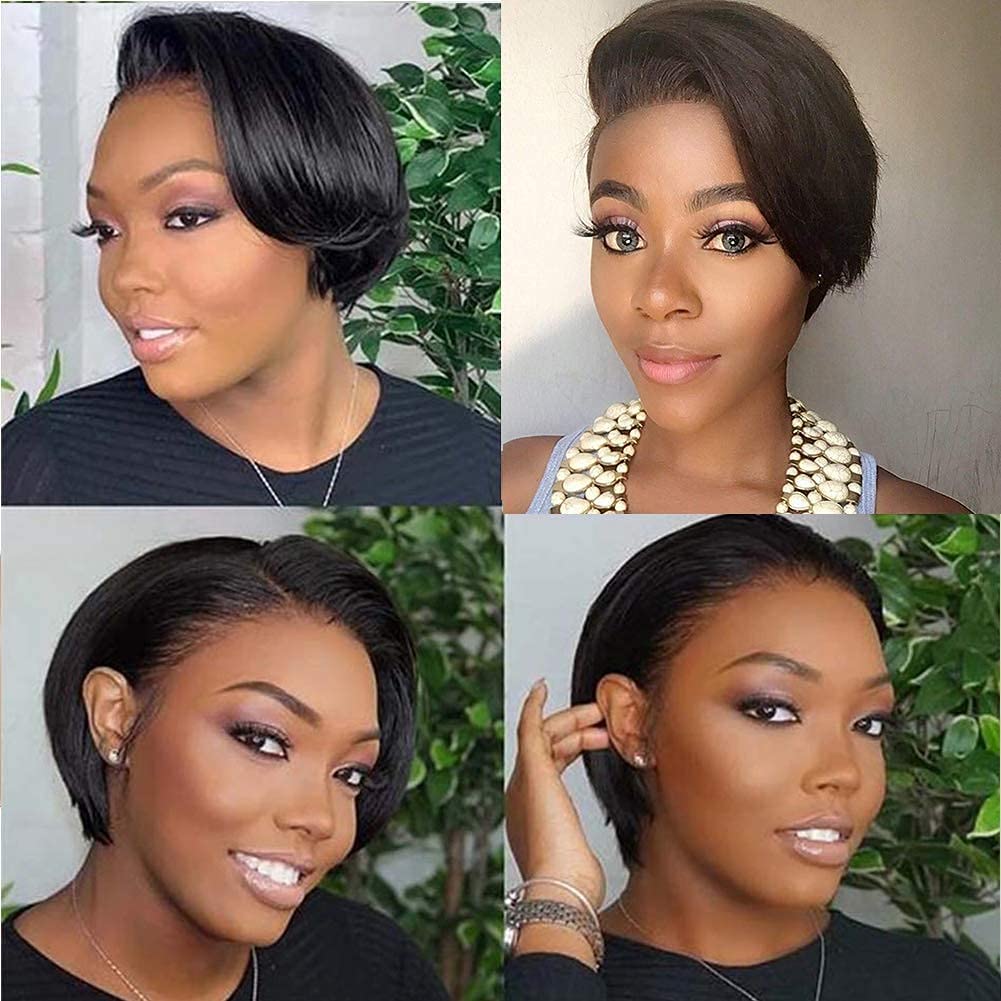 Black Women Human Hair Black Short Boy Cut Wigs Pre Plucked Back Color