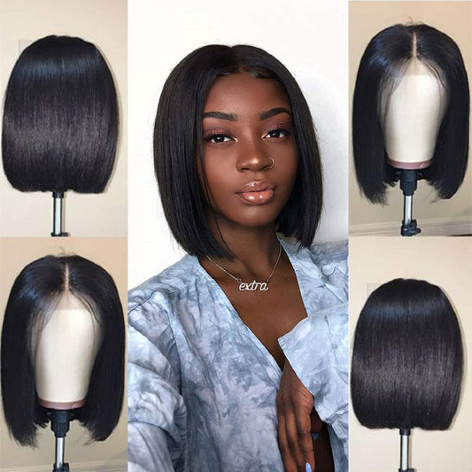 4x4 Lace Closure Wig Natural Black Human Hair Bob Wigs