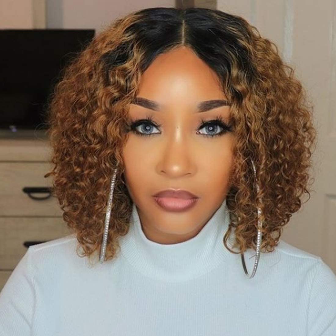 13x6 Deep Curly T Part Lace Front Wigs Ombre Human Hair