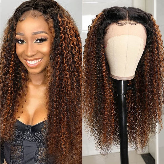 Balayage Highlight Jerry Curly 13x4 Lace Front Human Hair Wigs