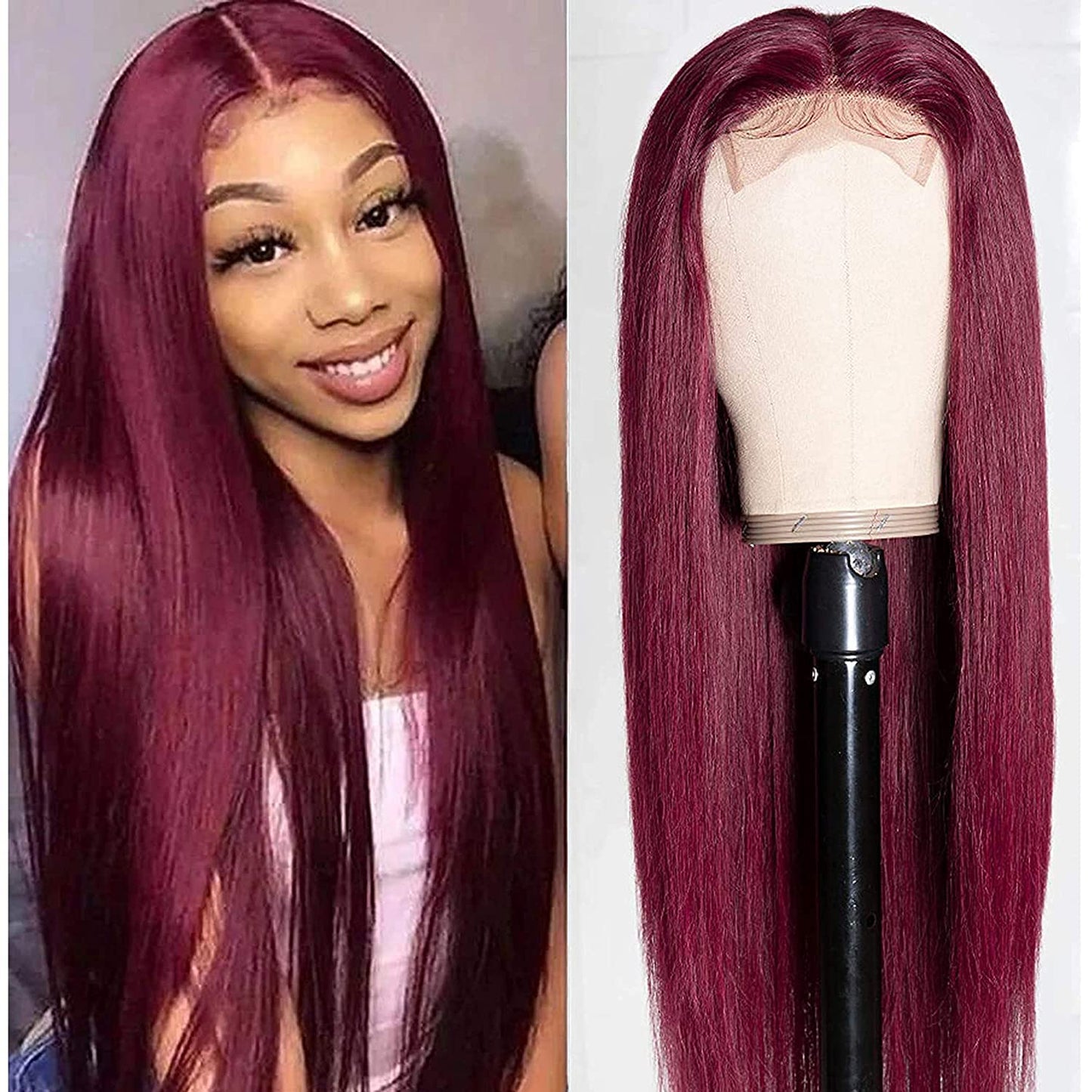 Pre Plucked Burgundy Straight Lace Part Wigs 150% Density