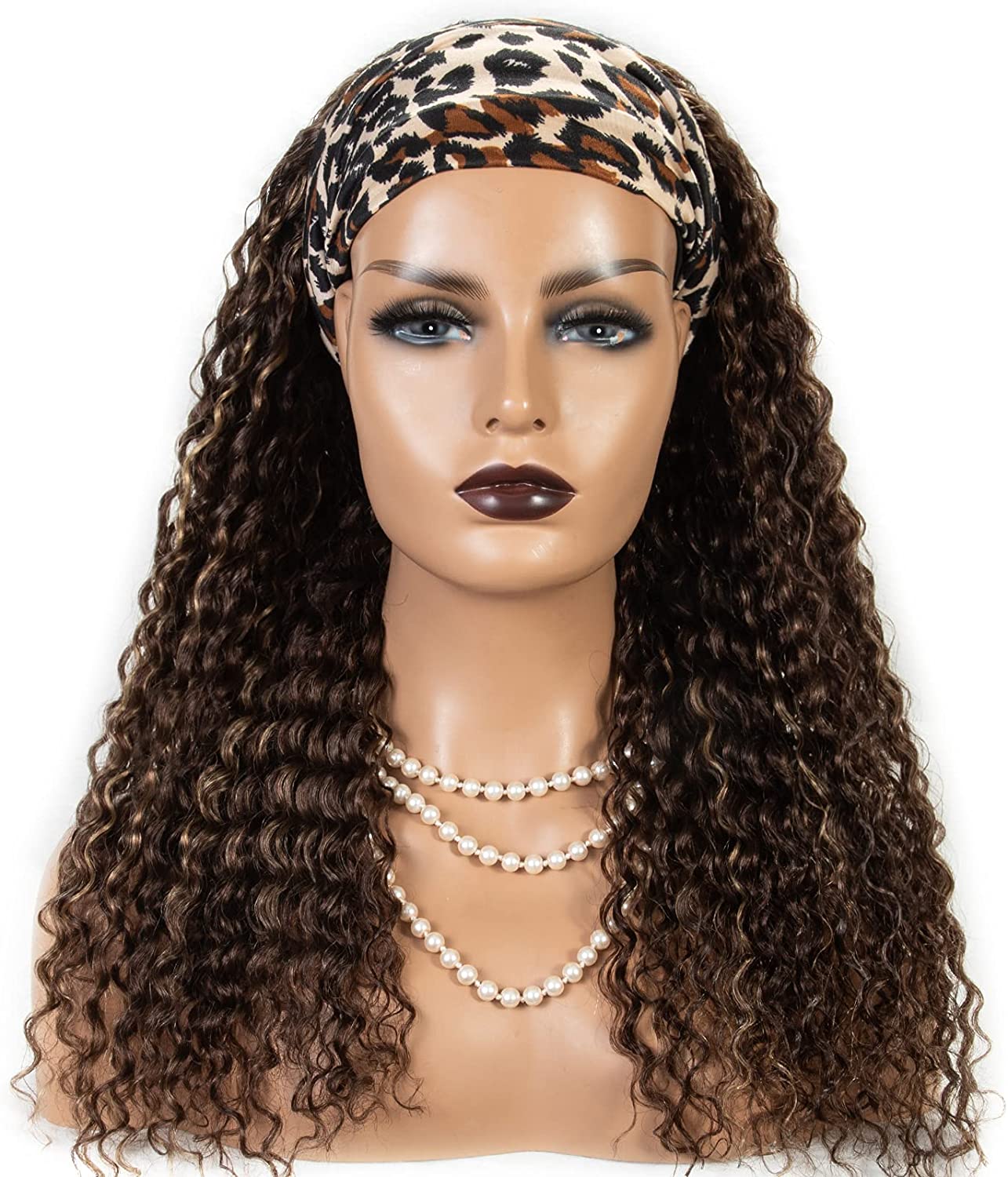 Blonde Highlight Curly Headband Wigs for Black Women