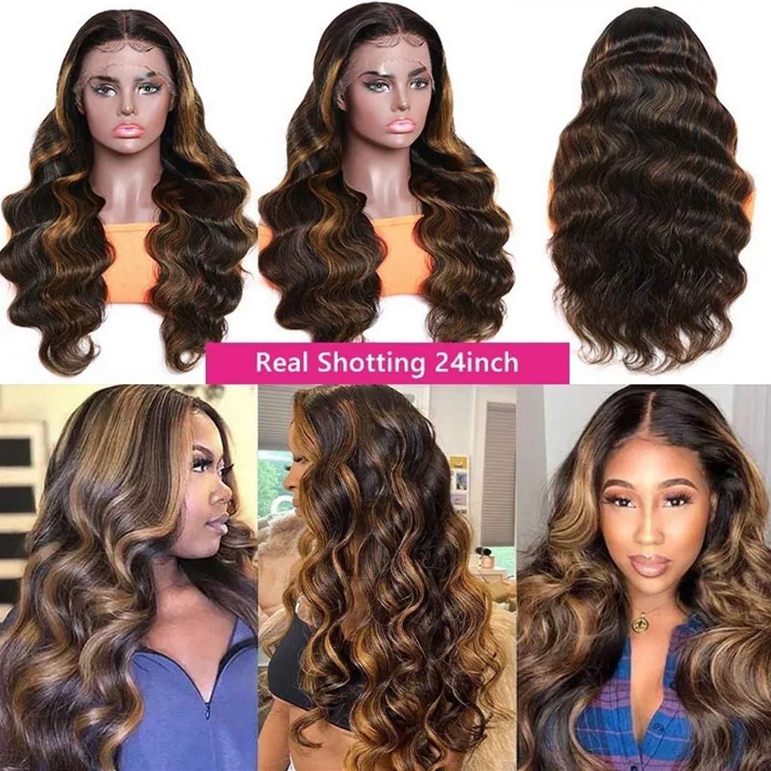 13x4 Highlight Body Wave Human Hair 180% Density Wig