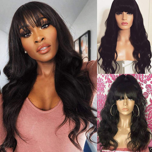 150% Density Body Wave Human Hair Wigs with Bangs