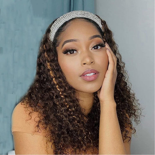 Blonde Highlight Curly Headband Wigs for Black Women