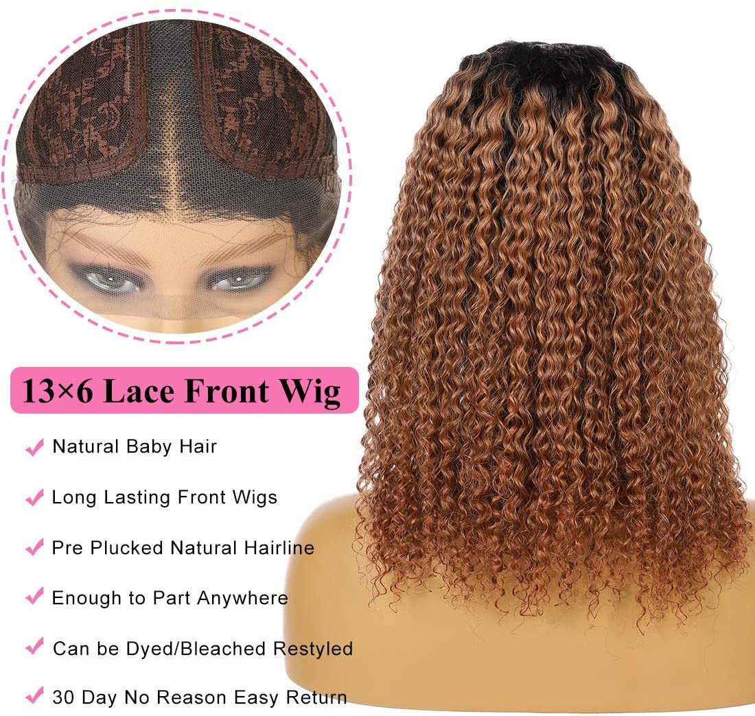 13x6 Deep Curly T Part Lace Front Wigs Ombre Human Hair