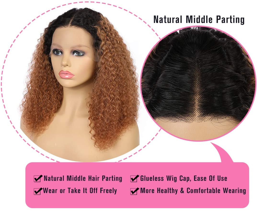 13x6 Deep Curly T Part Lace Front Wigs Ombre Human Hair