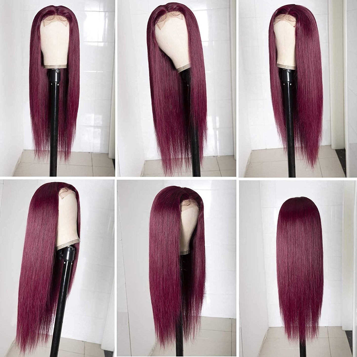 Pre Plucked Burgundy Straight Lace Part Wigs 150% Density