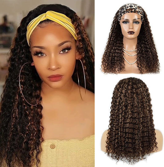 Blonde Highlight Curly Headband Wigs for Black Women