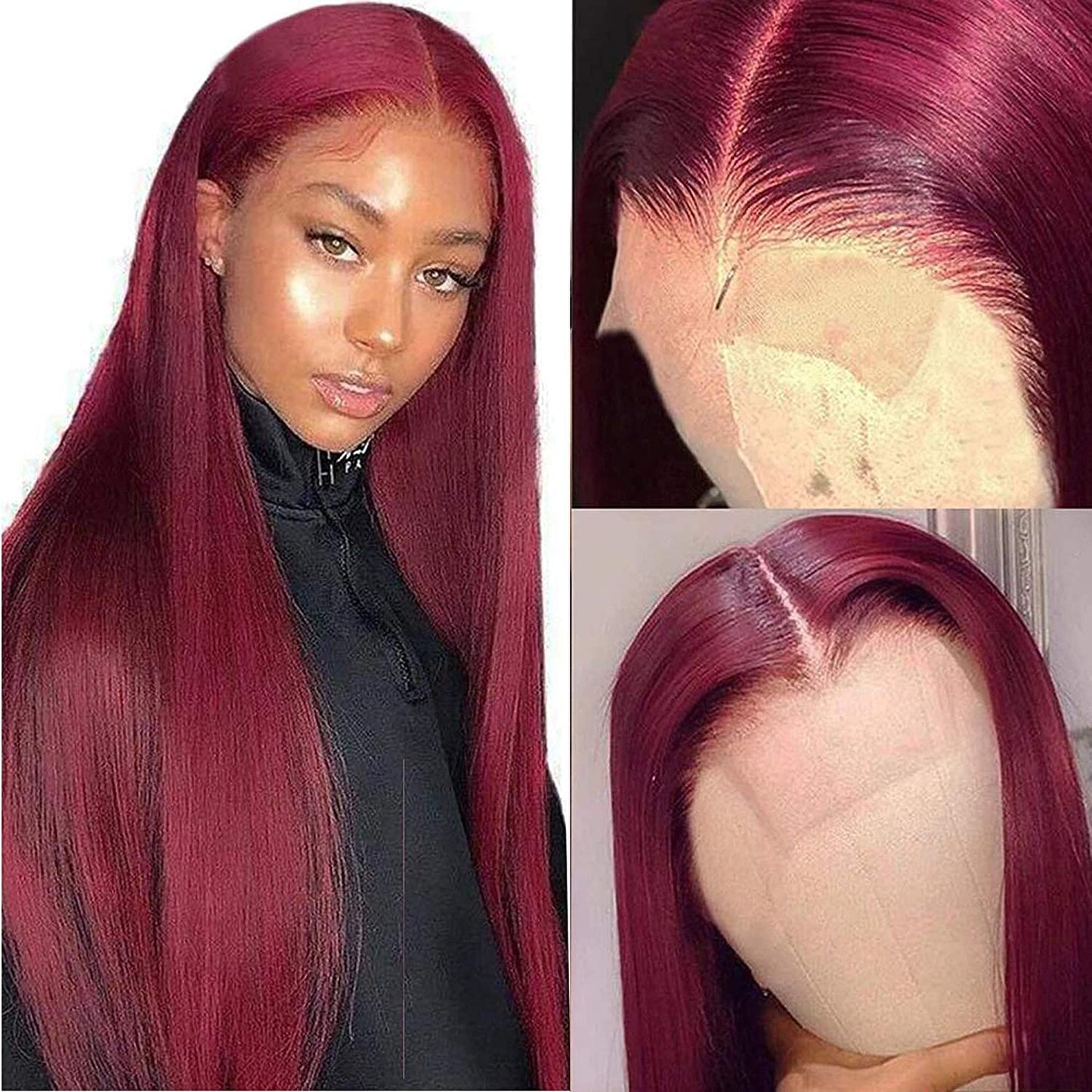 Pre Plucked Burgundy Straight Lace Part Wigs 150% Density