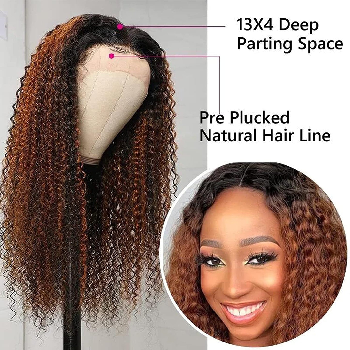 Balayage Highlight Jerry Curly 13x4 Lace Front Human Hair Wigs