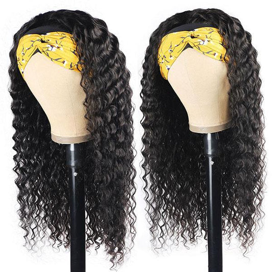 Headband Wig Deep Wave Human Hair