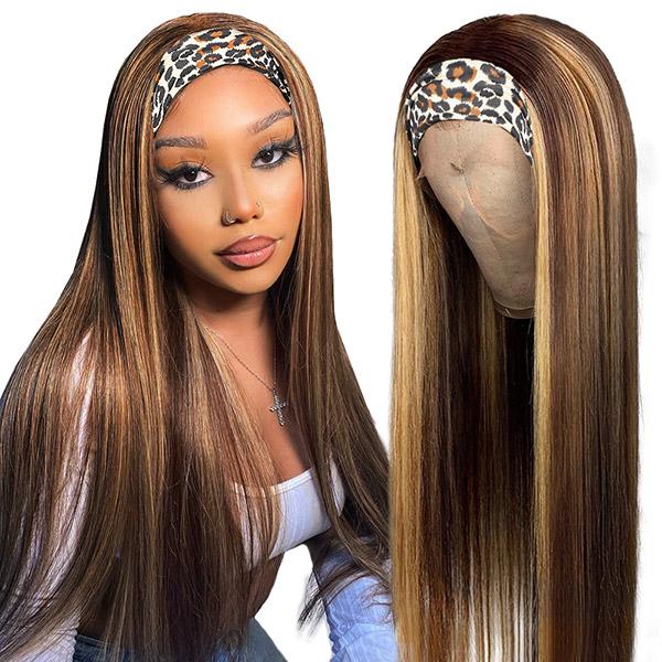 Honey Blonde Headband Straight Human Hair Non Lace Wig