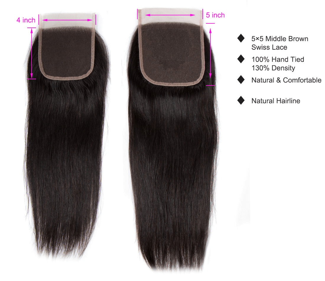 fashionforeverhair Closure Straight 100% Human Grade 9A Remy Hair 5*5 Closure