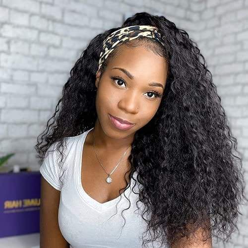 Loki Wig 10 Inch FalaFala Remy Headband Wig Human Hair Wig Wet and Wavy Human Hair Gluess Full Head Extension Wig 180% Density | Water Wave