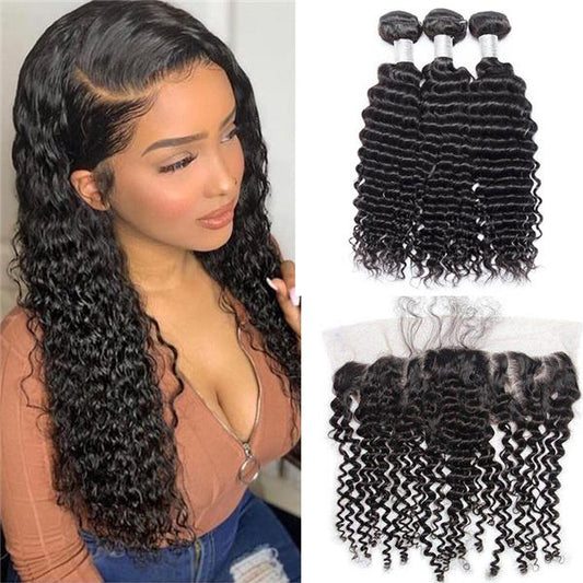 Loki Wig Human Hair 3 Bundles with 13x4 Frontal Deep Wave 150%