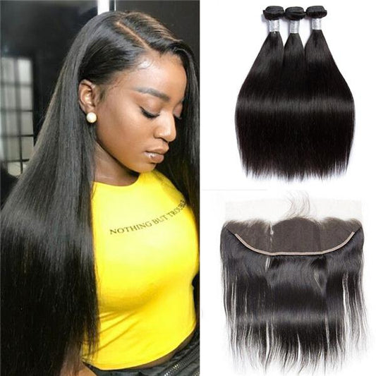 Loki Wig Human Hair 3 Bundles with 13x4 Frontal Straight 150%-