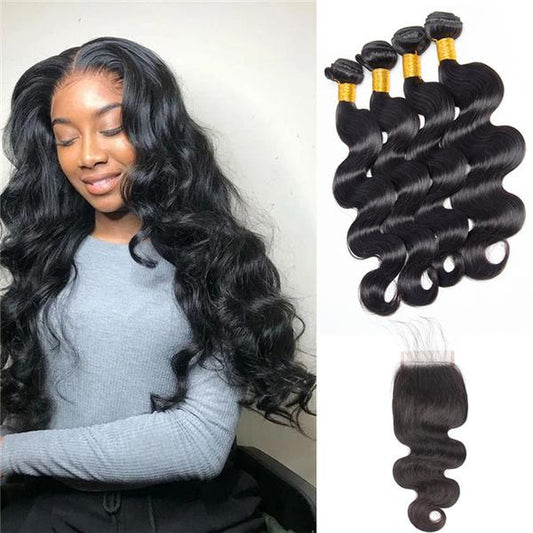 Loki Wig Remy Hair 4 Bundles with 4x4 Closure Boby Wave 150%