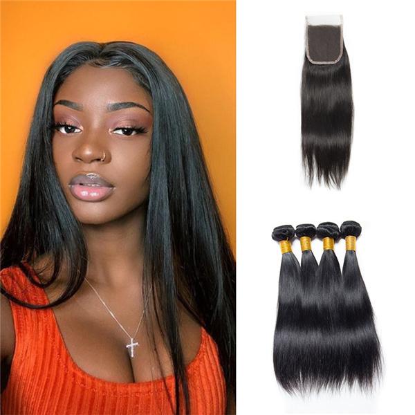 Loki Wig Remy Hair 4 Bundles with 4x4 Closure Straight 150%