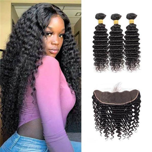 Loki Wig Remy Hair 3 Bundles with 13x4 Frontal Deep Wave 150%