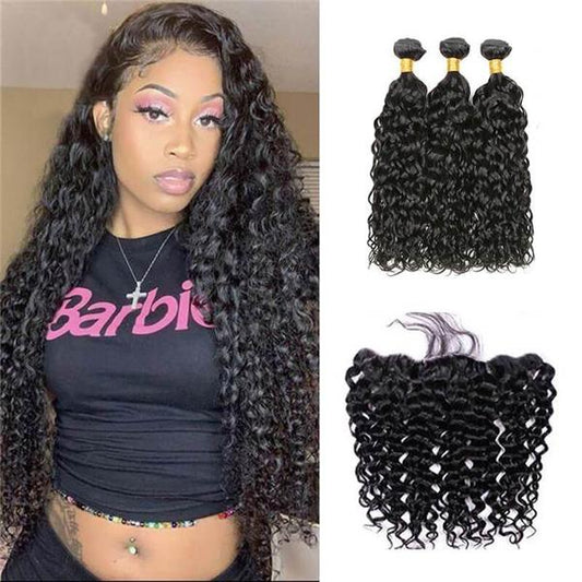 Loki Wig Remy Hair 3 Bundles with 13x4 Frontal Water Wave 150%