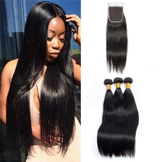 Loki Wig Remy Hair 3 Bundles with 4x4 Closure Straight 150%